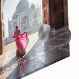 Large abstract wall art depicting an Indian landscape in muted earth tones on acrylic glass, suitable for dining room decor.