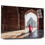 Large abstract depiction of an Indian landscape in vibrant earth tones on acrylic glass.