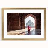 Extra large abstract art print featuring textured scenery of India in gold frame, ideal for living room decor.