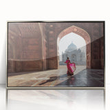 Mid-century modernist art depicting an Indian scenery in muted earth tones on a framed acrylic.