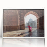 Acrylic print of an art deco style Indian scenery in white frame, suitable for modern nursery decor.