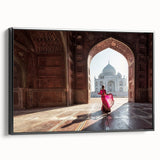 Black and white framed canvas featuring a vintage-style Indian landscape, ideal for bedroom wall art.