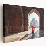 Large stretched canvas featuring a scenic Indian landscape in vibrant green and blue tones, suitable for kitchen wall art.