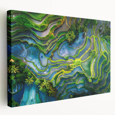 Large canvas print of an Indonesian landscape in muted earth tones, ideal for kitchen wall art.