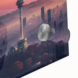 Large abstract wall art depicting Asian scenery in vibrant colors on acrylic glass, ideal for dining room ambiance.