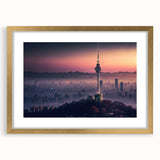 Extra large abstract art print depicting a textured scenery of Korea, in muted gold and earth tones, framed with a mat.