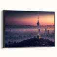 Framed canvas featuring a black and white vintage poster of a Korean landscape, ideal for bedroom wall art.