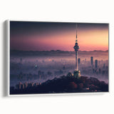 Vintage poster art of a Korean landscape in vibrant colors on a large framed canvas, suitable for living room decor.