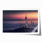 Extra large rolled print of a serene Korean landscape with soft floral elements in muted earth tones.