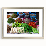 Textured abstract art print of a Laos scenery in muted earth tones, framed in silver, ideal for bedroom art.