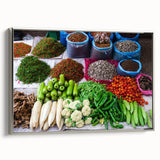 Framed canvas depicting a vibrant Laotian landscape in colorful art style, ideal for adding a vintage touch to any room.