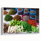 Vintage poster art of a Laos scenery on a framed canvas, featuring vibrant colors, ideal for living room decor.