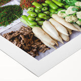 Art deco poster of a Laos scenery in muted earth tones on rolled canvas, suitable for dining room wall art.