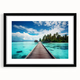 Extra large framed wall art featuring an abstract depiction of the Maldives in vibrant, textured colors.
