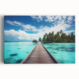 Black and white photograph of Maldives scenery on stretched canvas, suitable as large kitchen wall art.