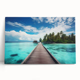 Black and white photo of Maldivian scenery on stretched canvas, ideal for kitchen wall art or bedroom ambiance.