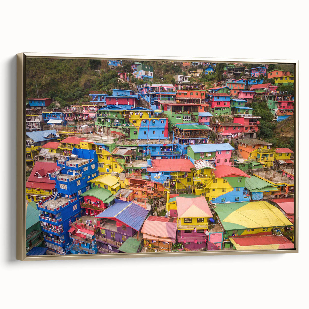 Framed canvas featuring a vintage-style Philippine landscape in black and gold tones, ideal for bedroom wall art.
