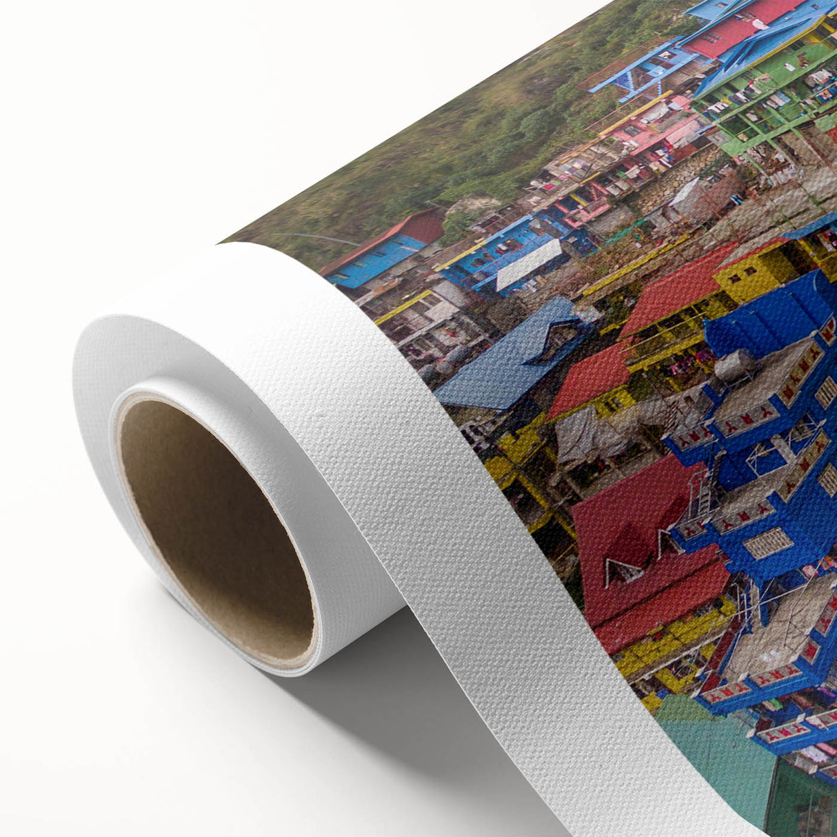 Art Deco poster of a Philippine landscape on rolled canvas, featuring pastel colors, ideal for nursery wall art.