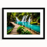 Extra large abstract art print featuring a colorful, textured scenery of Thailand, framed in black.