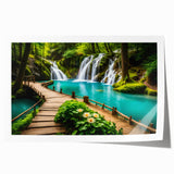 Extra large rolled print of a serene Thai landscape in muted green and blue tones, ideal for dining room wall art.