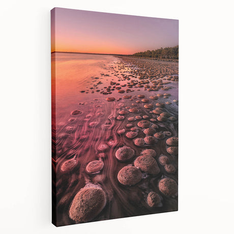 Side view of a stretched canvas featuring a realistic Perth, Australia skyline in muted earth tones.