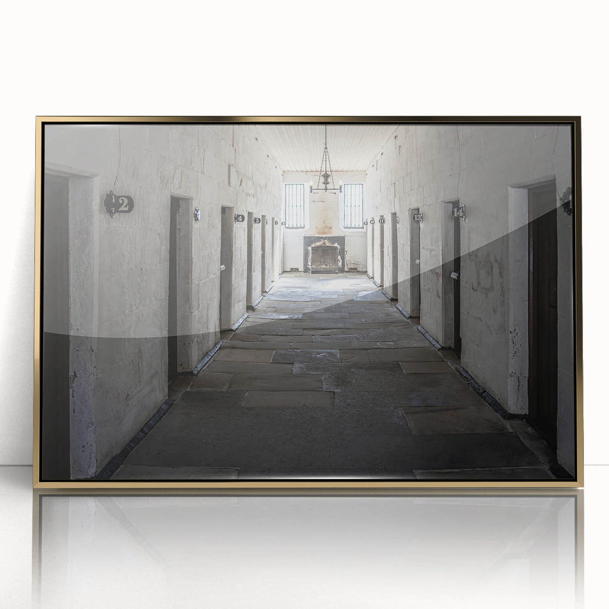 Mid-century modernist art depicting Tasmania scenery in acrylic, framed in gold, suitable for nursery wall art.