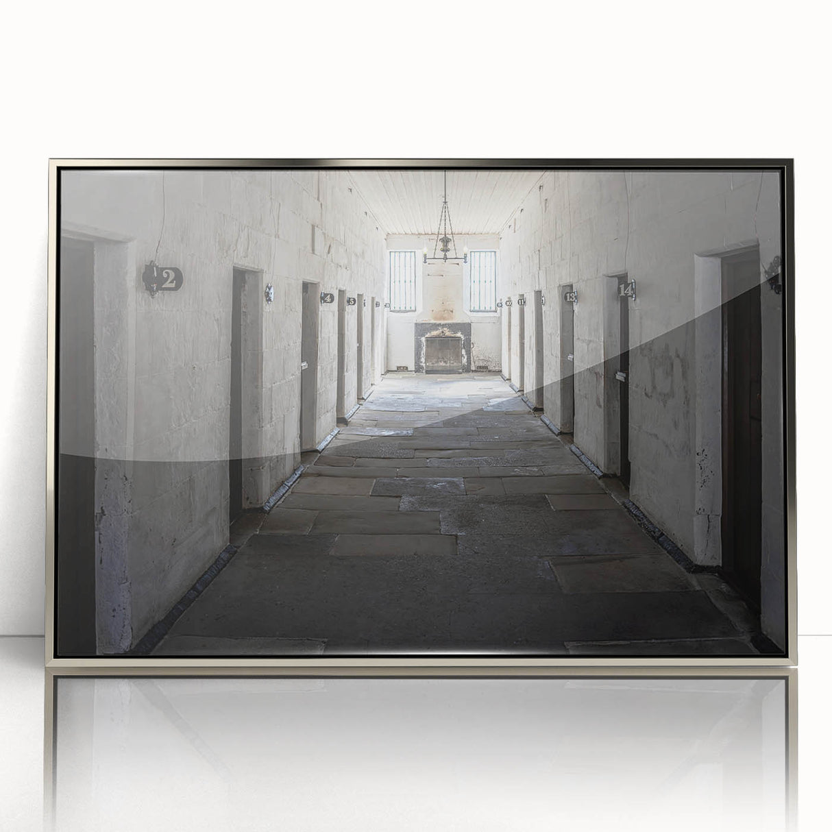 Acrylic print of a Tasmanian landscape in silver frame, featuring muted earth tones, ideal for modern art wall decor.