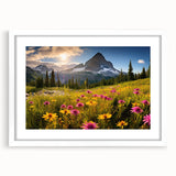 Abstract art print of Alberta, Canada scenery in muted earth tones on a white framed canvas, suitable for dining room decor.