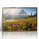 Large art print of Alberta, Canada scenery, in a gold framed acrylic, featuring mid-century modernist style.