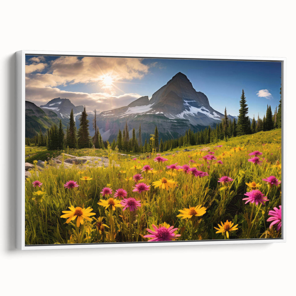 Vintage poster art of Alberta, Canada on framed canvas, featuring colorful landscape in extra large size.