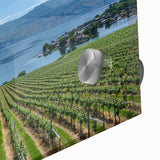 Large abstract wall art print of British Columbia scenery on acrylic glass, in muted earth tones.