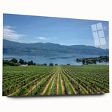 Acrylic print of a large abstract depiction of British Columbia scenery in cool blue and green tones.