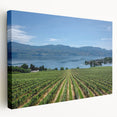 Scenic British Columbia landscape on stretched canvas, featuring deep green and blue tones, ideal for kitchen wall art.