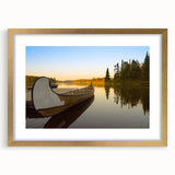 Extra large textured abstract art print depicting a serene Quebec landscape in muted earth tones, framed in gold.