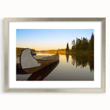 Textured abstract art print of a serene Quebec landscape in silver frame, ideal for bedroom art.