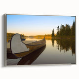 Framed canvas of a vintage-style Quebec landscape painting, featuring vibrant colors with black accents.