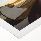 Art deco poster of Quebec scenery in muted blue and green tones on rolled canvas, suitable for dining room wall art.