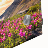 Large abstract wall art of Yukon scenery in mid-century modernist style on acrylic glass, ideal for dining room ambiance.