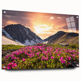 Acrylic glass print of a Yukon landscape with vivid green and blue tones, ideal for bedroom or dining room decor.