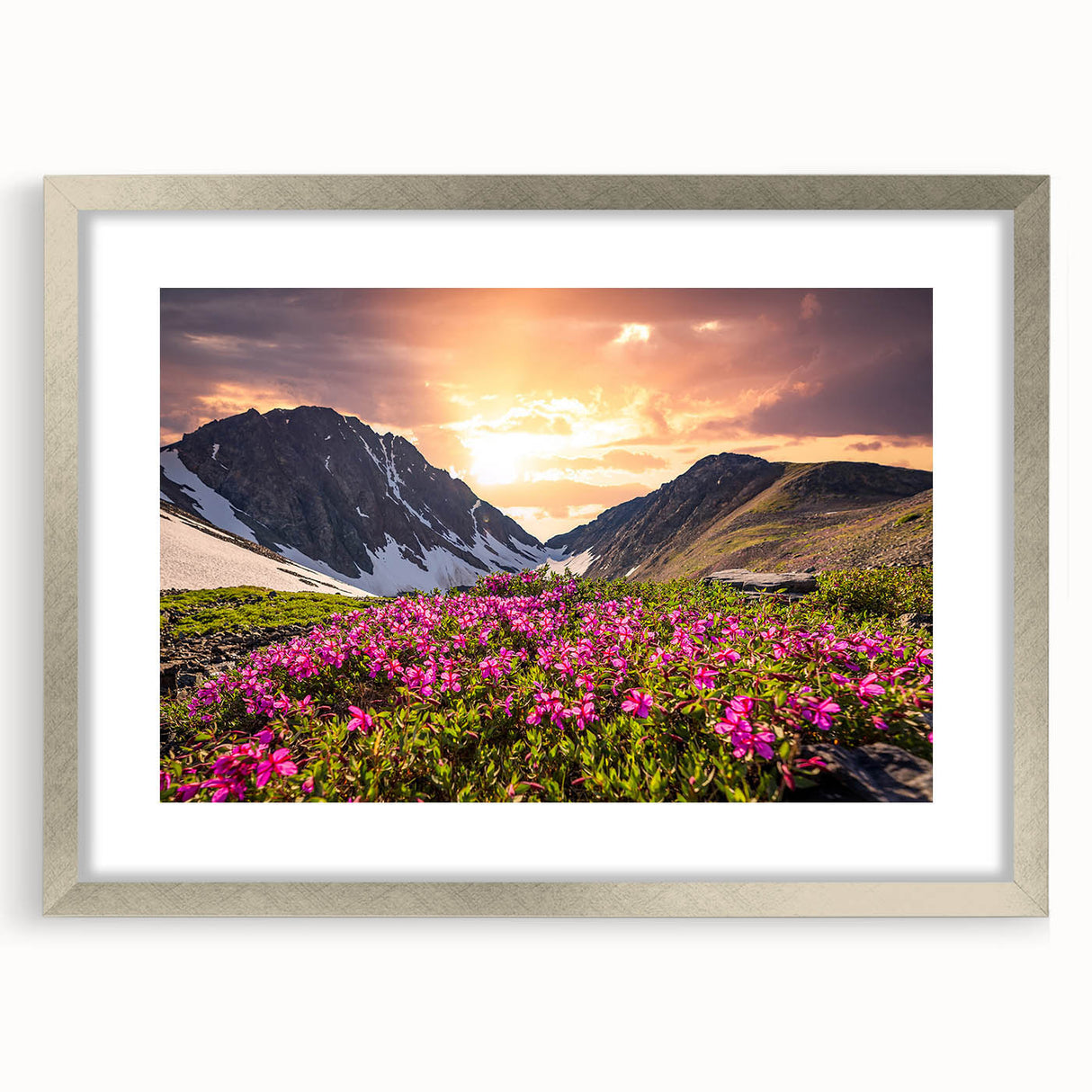 Textured art depicting abstract Yukon scenery in silver frame, featuring cool gray and icy blue tones, ideal for bedroom art.