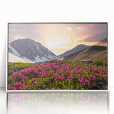 Acrylic print of a serene Yukon landscape in muted blue and gray tones on a white frame, suitable as modern art wall decor.