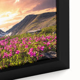 Framed canvas featuring a textured depiction of the Yukon scenery in black with colorful accents.