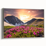 Framed canvas of a vintage-style Yukon landscape painting with vibrant colors, ideal for living room decor.