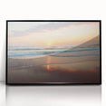 Large abstract wall art featuring a Caribbean Cuba scenery in muted blue and green tones, framed in black acrylic.