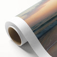 Art deco poster of a Caribbean scenery on rolled canvas, featuring pastel blue and pink hues, ideal for nursery wall art.