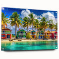 Large abstract wall art of Caribbean scenery on acrylic glass, suitable for bedroom or dining room decor.