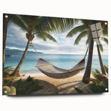 Acrylic print of a Puerto Rican Caribbean scenery with vivid blue and green tones, suitable for dining room or bedroom decor.