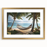Abstract art print of a Caribbean scenery in Puerto Rico, featuring vibrant blue and green tones on a framed gold mat.