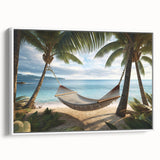 Vintage poster art of a Caribbean scene on a framed canvas, featuring vibrant colors, ideal for living room decor.