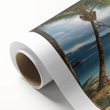 Art deco poster of a Caribbean scenery in pastel shades on rolled canvas, ideal for nursery wall art.